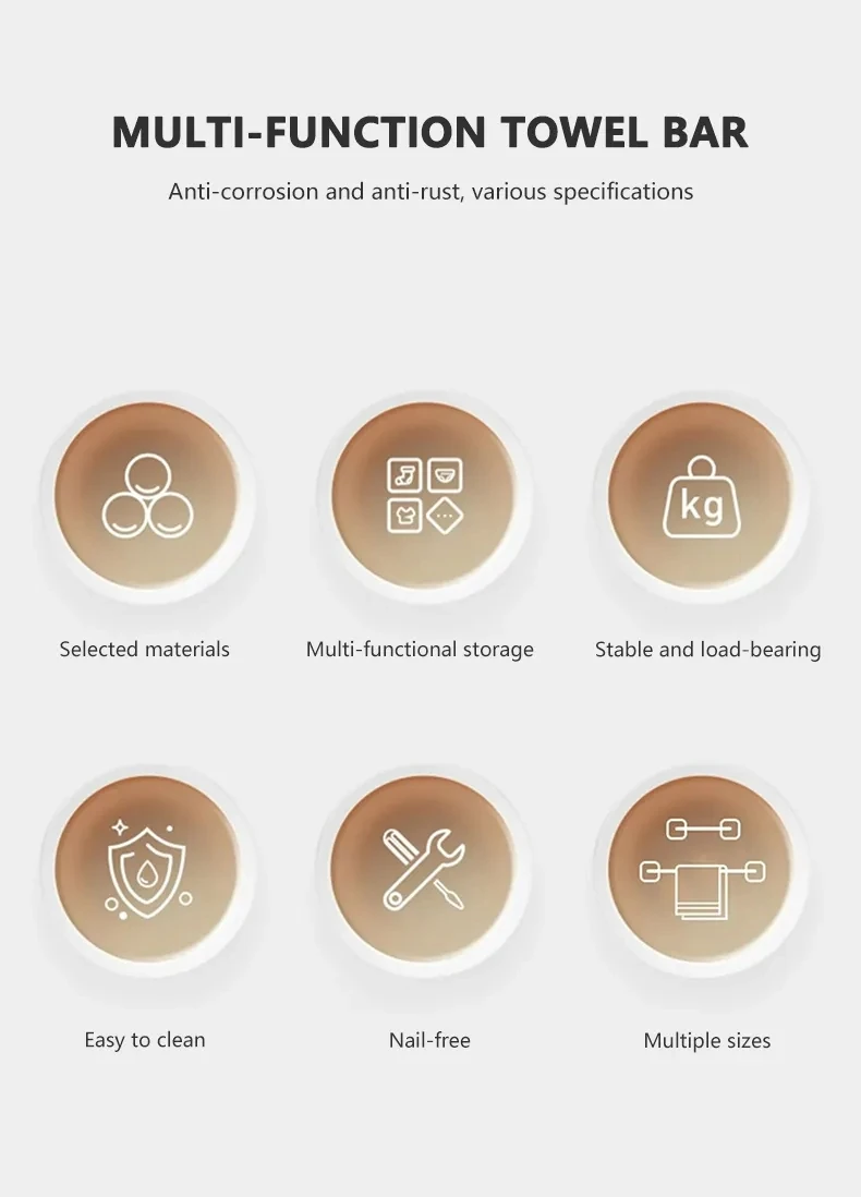 Description Picture 6 of itemBathroom Punch-free Gun Gray Single Pole Towel Bar Space Aluminum Bathroom Towel Rack Bathroom Toilet Towel Rack Hanging Rod