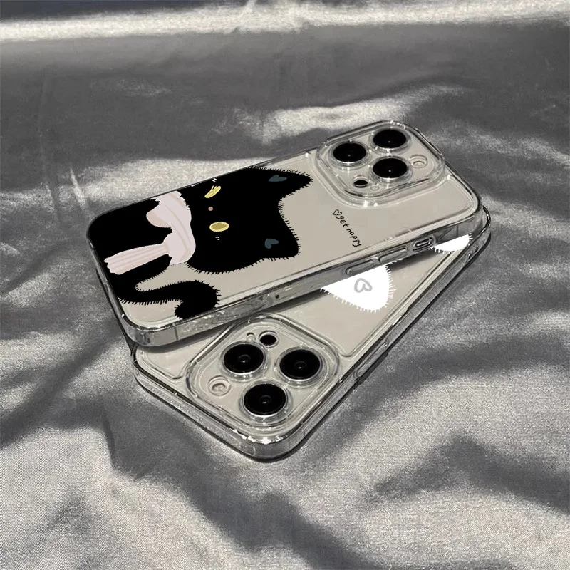 Charming Cartoon Cat Couple Phone Case - Black and White Design