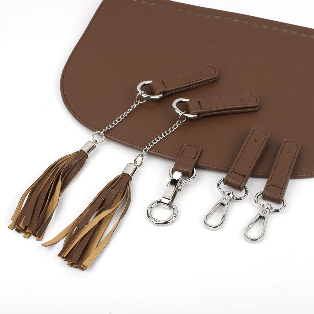 DIY Knitting Crochet Bag Sewing Material with Tassel Leather Adjustable Shoulder Strap Bag Bottom for Women Handmade Crochet Bag