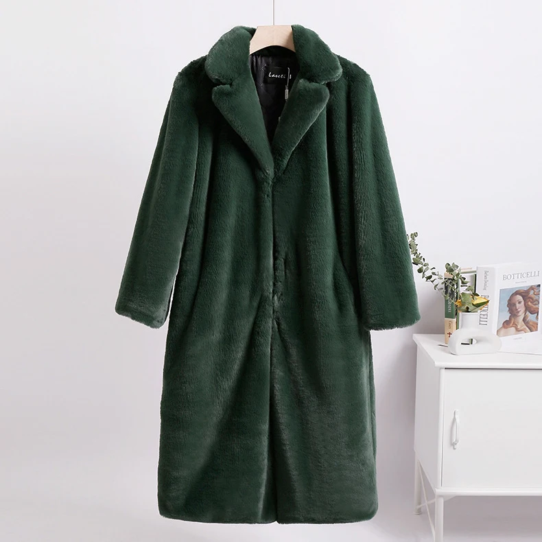 2022 New Women Winter Warm Faux Fur Coat Color Patch Thick Women Long Coat Turn Down Collar Women Warm Fur Coat Casaco Feminino waterproof puffer coat Coats & Jackets