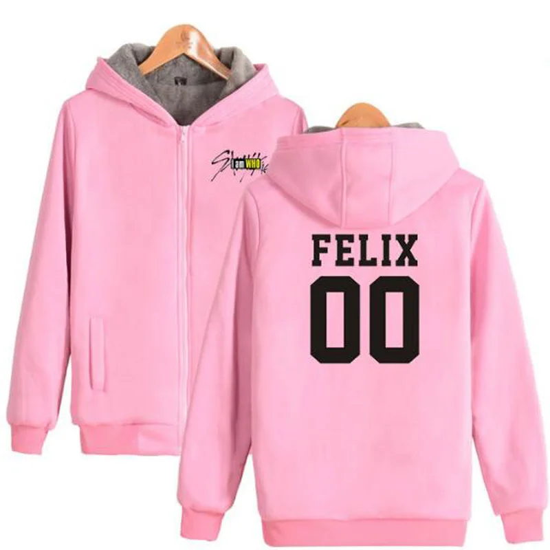 

Stray Kids Zipper Hoodie Winter Jacket Women Pink Coat Thicken Warm Zipper Hooded Sweatshirt Men Clothes