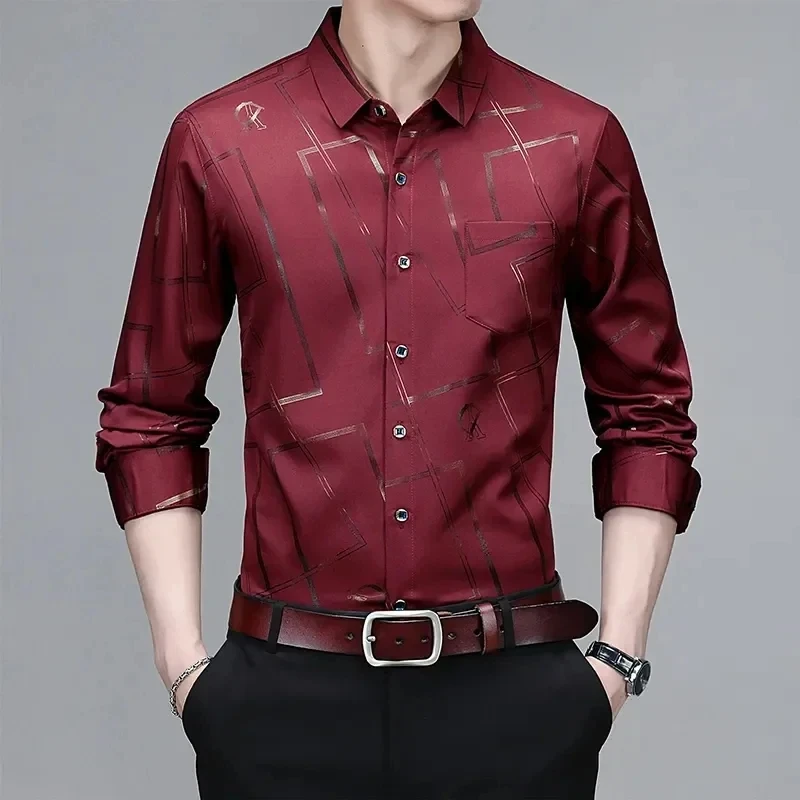 Men Autumn Long-sleeved Striped Twill Shirt Youth Business Suit Sweater