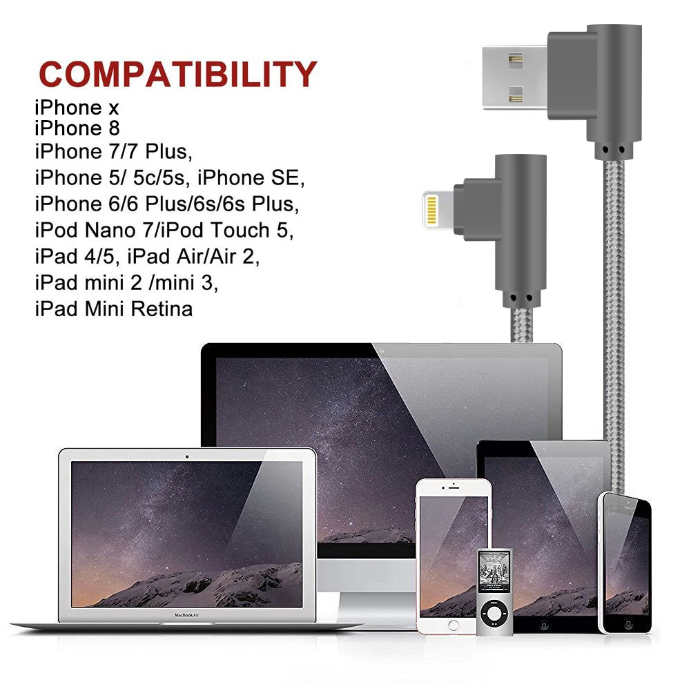 90도 USB 라이트닝 아이폰13 케이블 코드 게임용 와이어 아이폰12 11 X XS XR XS Max 8 7 아이패드 고속 충전 3m 충전 케이블