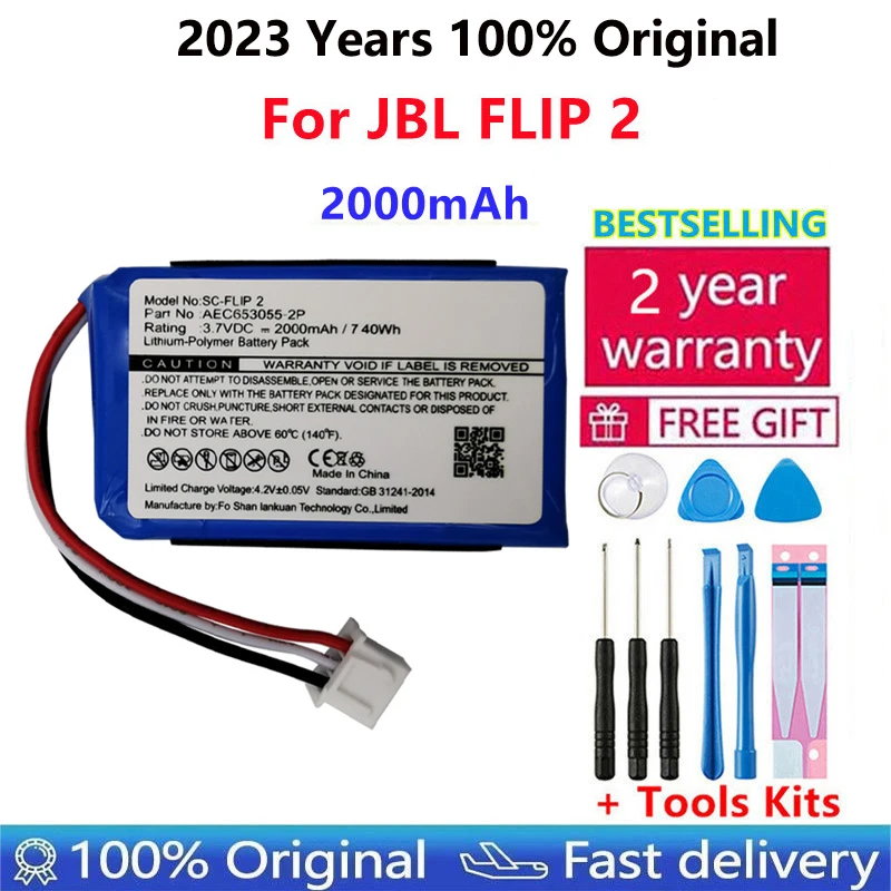 

2023 Years Original New High Quality 2000mAh Speaker Battery For JBL Flip 2 Flip2 Flip II (2013) AEC653055-2P batteries Bateria