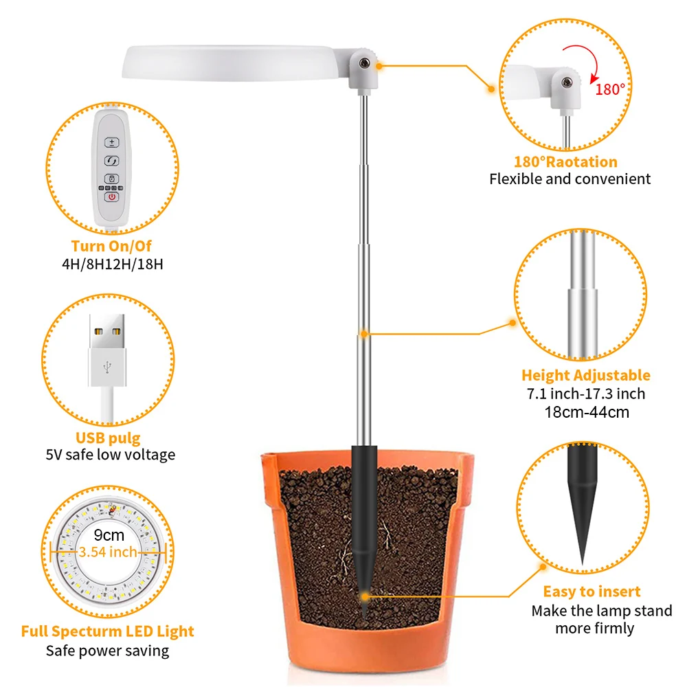 LED Grow Light USB Dimmable Full Spectrum for Indoor Plant