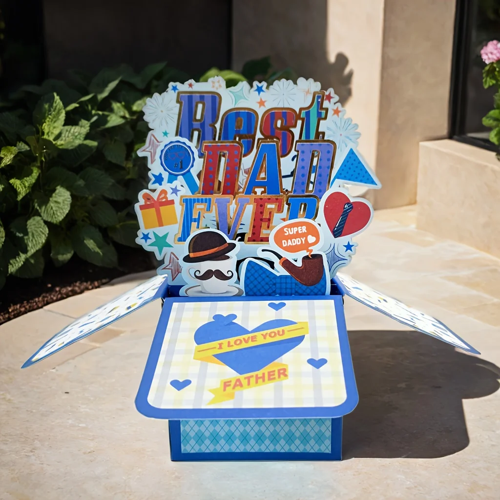 3D Pop-Up Father's Day Card-Multi-Color Paper Greeting for Dad，Perfect Gift for Father's Birthday & Day Celebrations