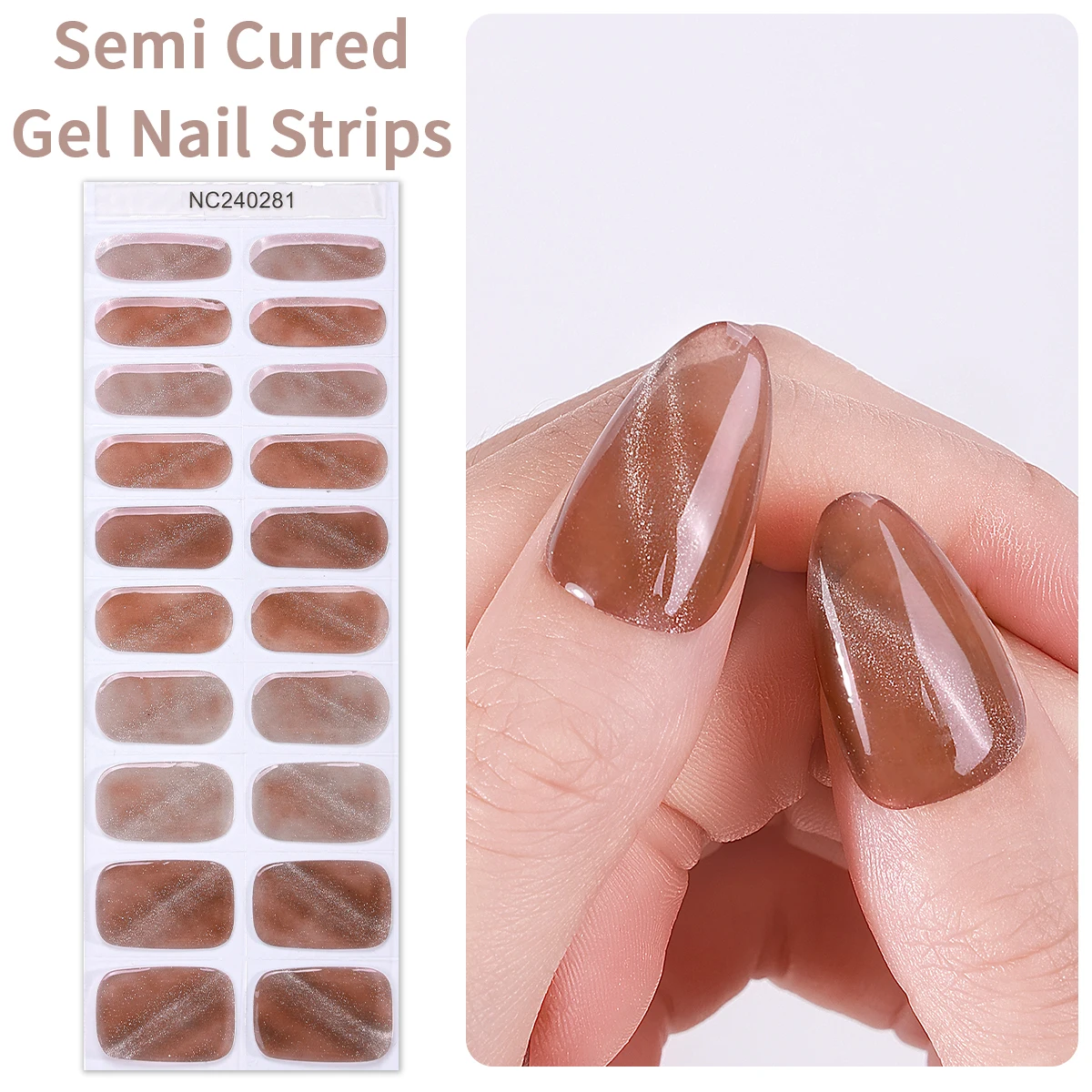20tips Shiny Semi-Cured Gel Nail Strips Cat Eye Gradient Nail Art Sticker Press on Nails Gel UV Wraps for Manicure Decoration 4