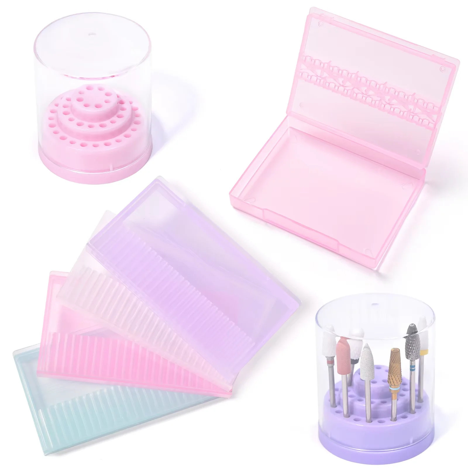 12/14/16/24/48 Holes Nail Drill Bit Storage Box Holder Pedicure File Cutter Display Stand Show Container Drill Manicure Tool