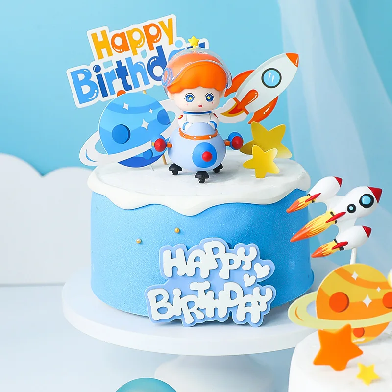Astronauta Cake Toppers Rocket Ornaments Astronave Planet Cake Decorations Yesrs Old Baby Shower 1St Birthday Party Dessert Decor