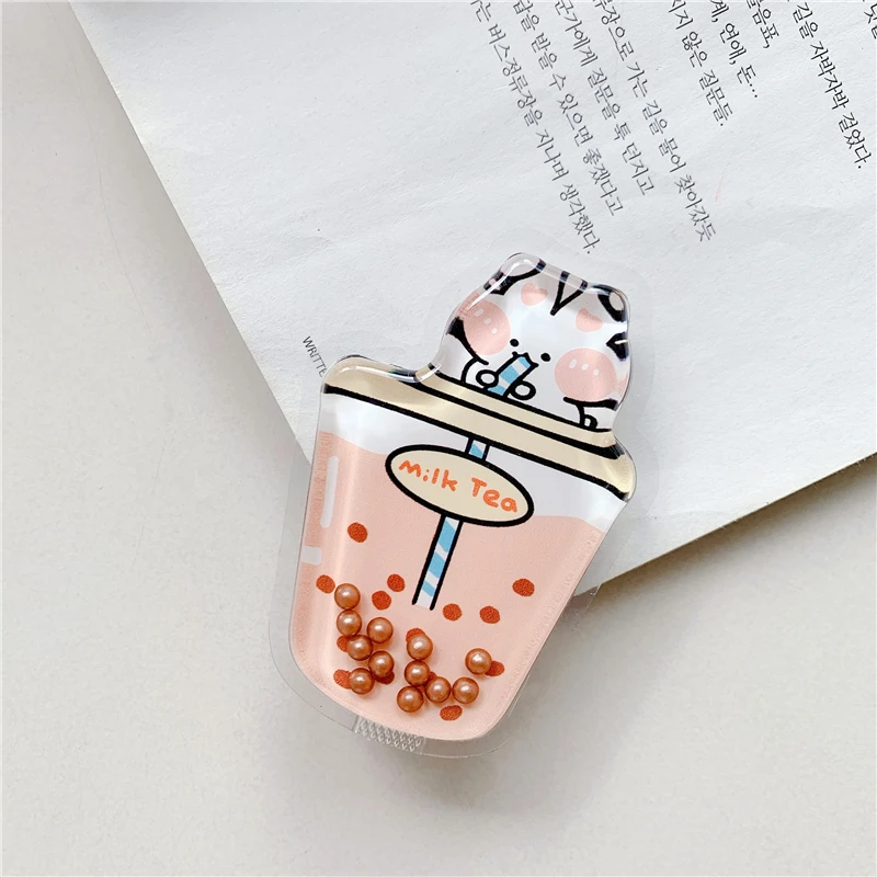 Adorable Quicksand Liquid Milk Tea Phone Holder with Puppy Poppings Design