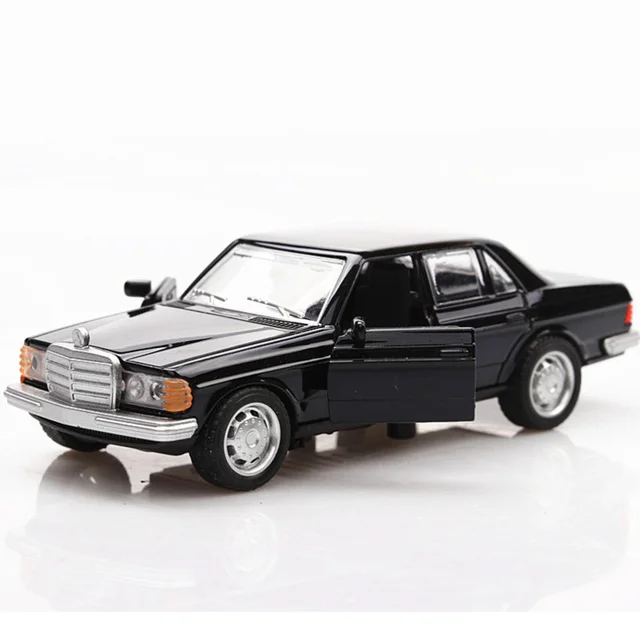1/36 Boxed Simulation Car Model Toys E-class W123 Black Classical Car Retro Autos Pull Back Function Model 2 Doors Opened 1