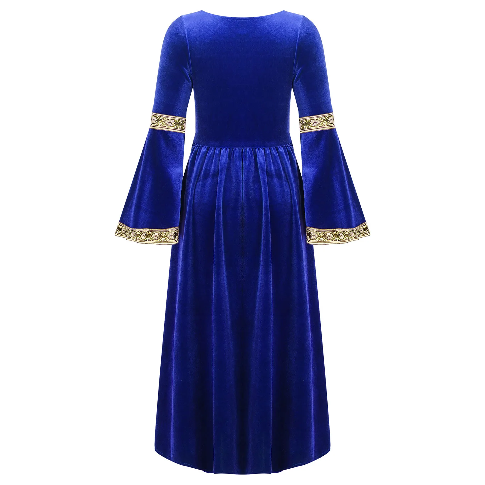 Cosplay Costume Kids Girls Medieval Renaissance Princess Costume Velvet Long Flare Sleeve Vintage Dress Gown Carnival Party Cosplay Dress Up