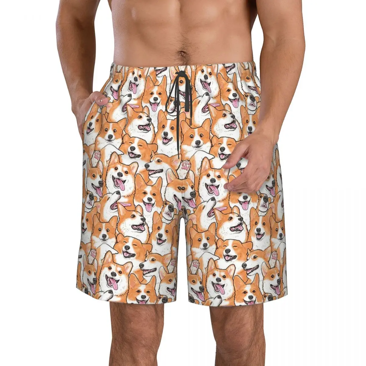 

That's A Lot Of Corgi Men's Beach Shorts Fitness Quick-drying Swimsuit Funny Street Fun 3D Shorts