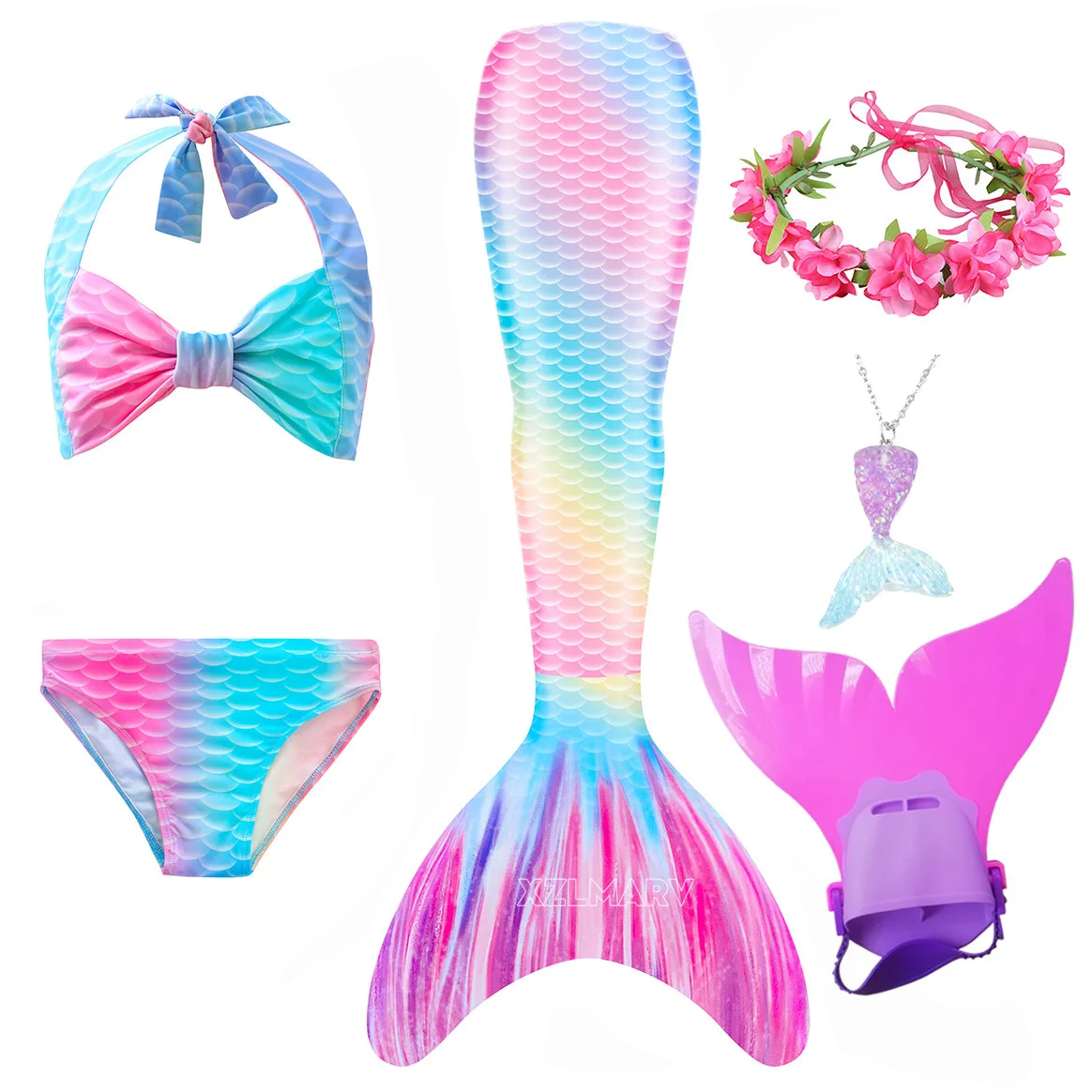 Girls Mermaid Tails Swimming Dresses Halloween Cosplay Costume Beach Clothes Child Mermaid Swimsuit Kids Swimmable Costume Fin