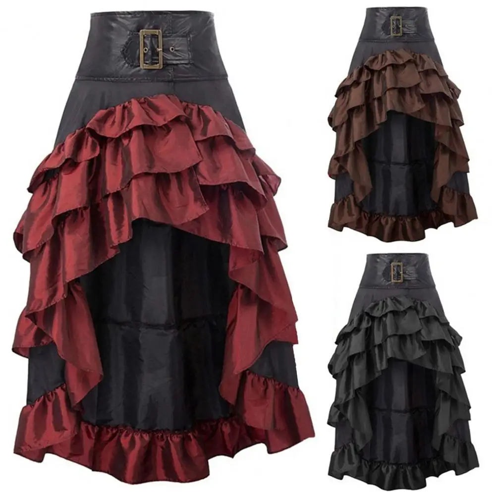 Cosplay Vintage Steampunk Dress Victorian Medieval Ruffled Lace Trim Gothic Skirts Women Corset Skirt Pirate Costumes cosplay щит тренировочный medieval buckler