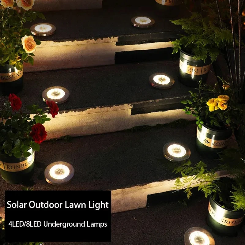 8LED Solar Power Disk Light For Outdoor Garden Landscape Lighting