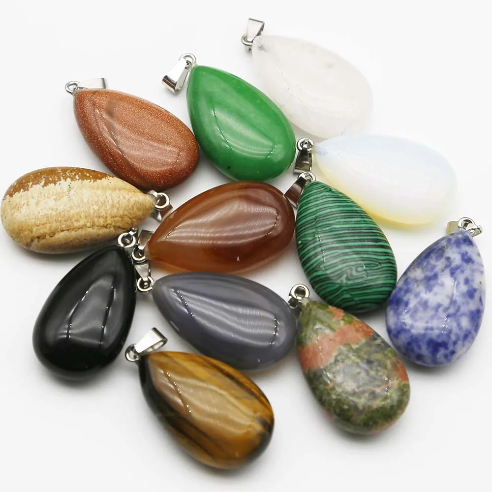 Natural Semi Precious Stone Crystal Agate Pendant Water Drop Necklace Mineral Healing Charms Diy Making Jewelry Accessories 6Pcs