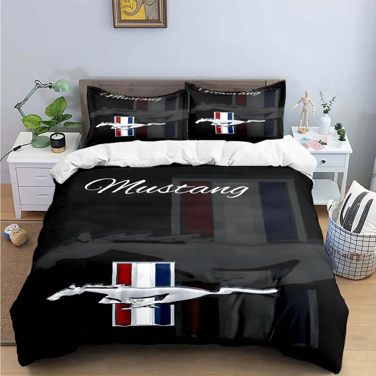 Mustang Car Logo Print Bedding Sets Exquisite Bed Supplies Set Duvet Cover Bed Comforter Set Bedding Set Luxury Birthday Gift 5