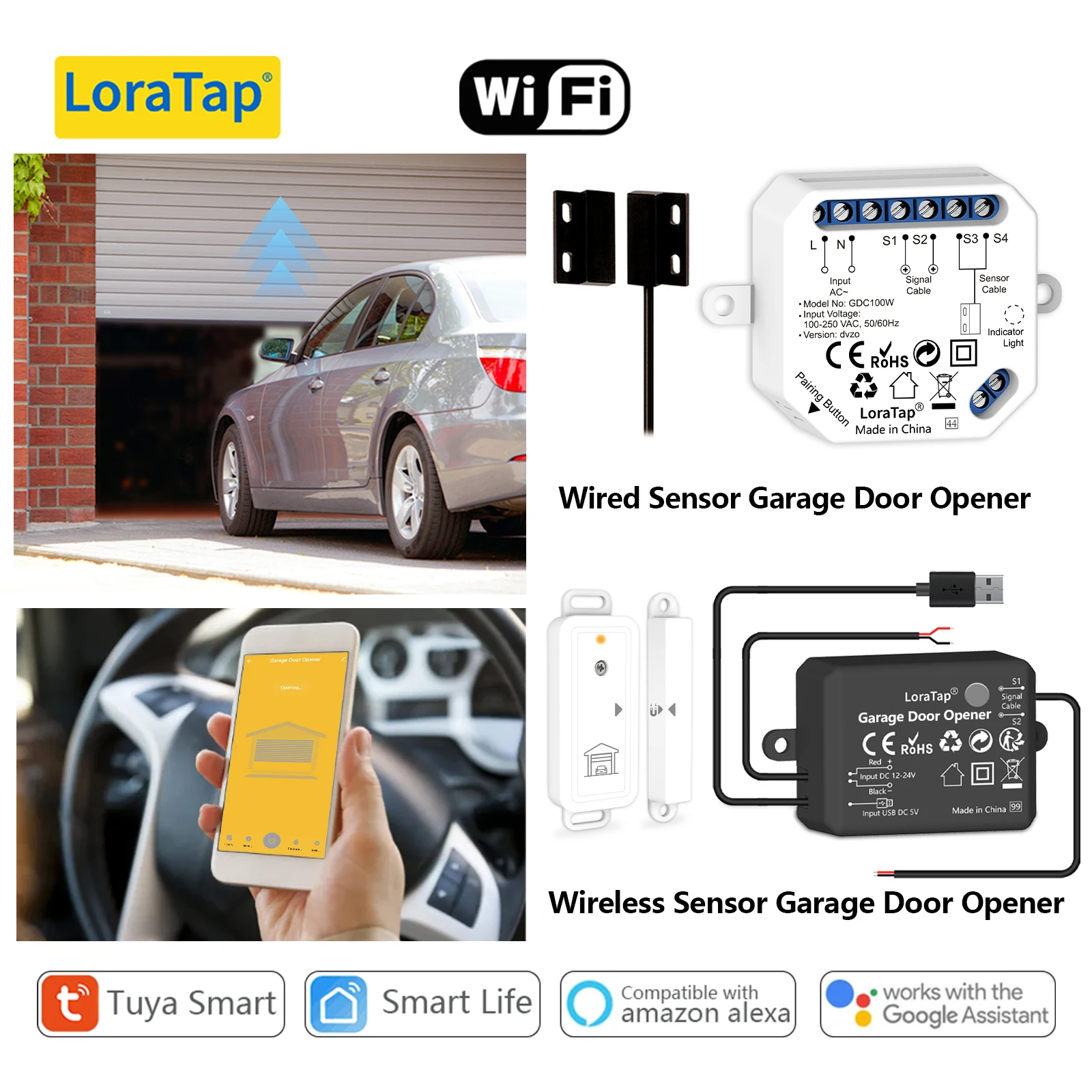 Tuya Smart Life Garage Door Controller Opener Wifi Sensore Wireless E Cablato Interruttore Di Controllo Remoto Voce Alexa Echo Google Home