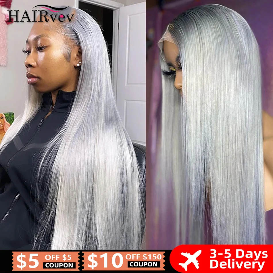 Silver Grey Human Hair Wigs Brazilian 13x4 Straight Lace Front Wigs For Women Grey 613 Colored Hd Transparent Lace Frontal Wig