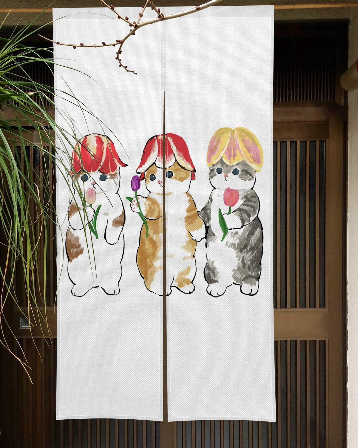 Cute Funny Cat Door Curtain Noren Room Kitchen Shoe Cabinet Partition Blocking Curtain Bedroom Entrance Decorative Half Curtains 3