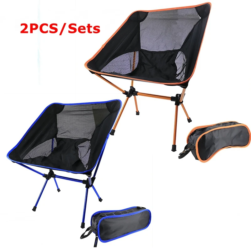

2PCS Portable Folding Camping Chair 150kg Bench Stool Fishing Chair Ultralight Aluminum Outdoor Tourist Hiking Picnic Seat Chair