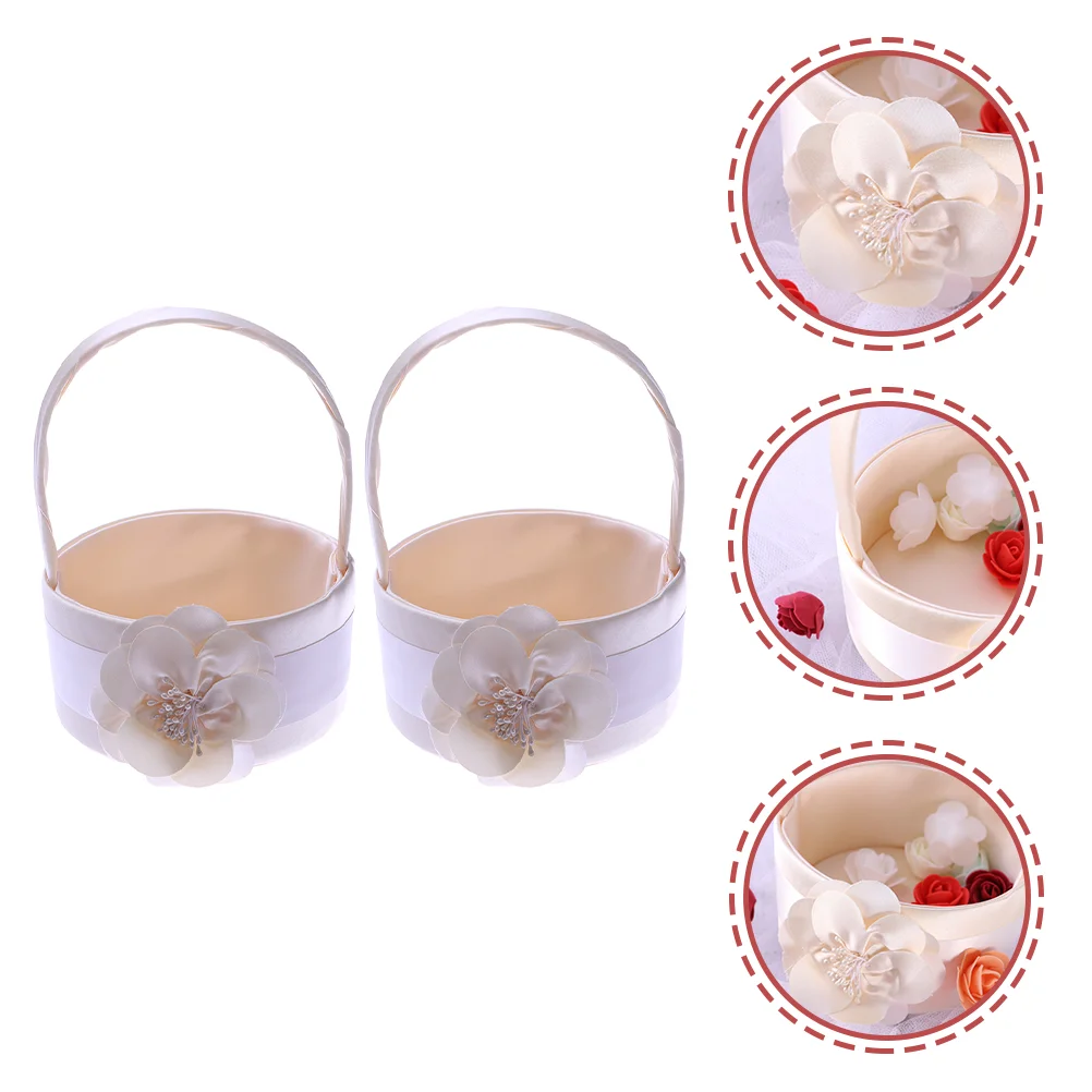 

2pcs Wedding Flower Basket Flower Girl Handheld Flower Basket Wedding Supplies
