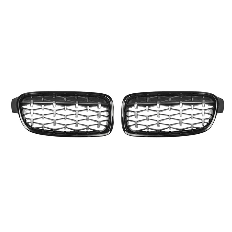 

4X Front Bumper Diamond Kidney Grille Racing Grille For BMW-3 Series F30 F31 320I 325I 328I 330I 2012-2018 Silver+Black