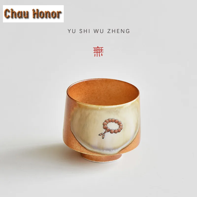 2pc/lot Buddha Beads Bracelet High Foot Teacup Zen Tea Bowl Cup For Tea-tasting Smelling Cup Jianzhan Master Cups Drinkware 80ml