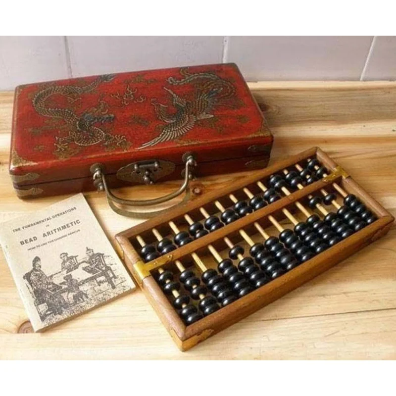 

Exquisite Chinese Classical Handmade Fine Wooden Dragon Phoenix Abacus and Box