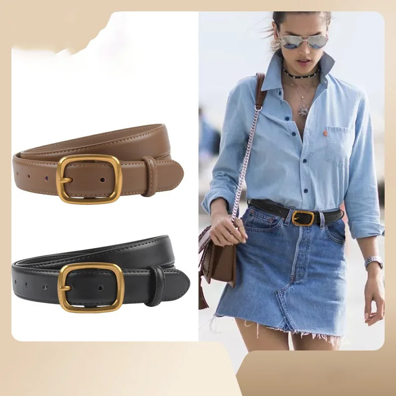 Autumn New Needle Buckle Cowhide Belt Women's Texture Genuine Leather Belt High Quality Business Casual Thin Narrow Jeans Belt
