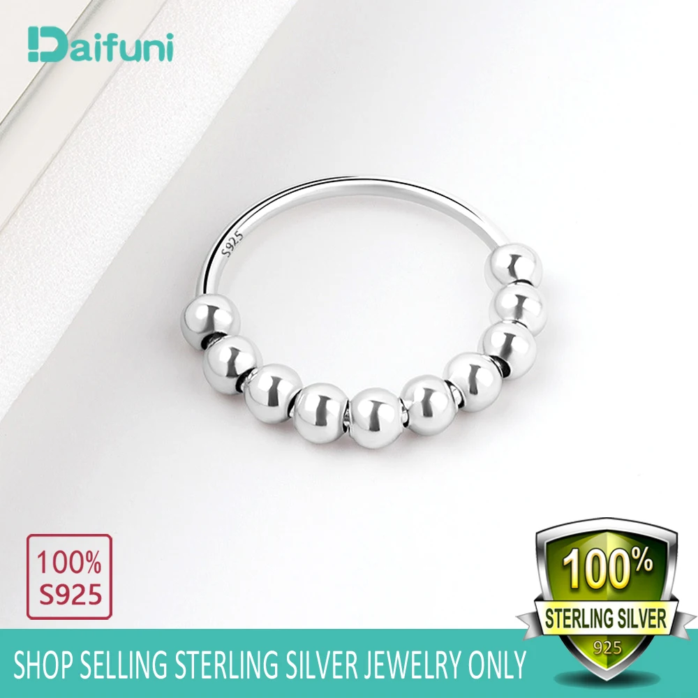 Silver Ring Silver Rings Daifuni 925 Sterling Silver Anti Anxiety Beads Rings For Women Girl Vintage Fidget Spinner Band Stacking Ring Jewelry Gift