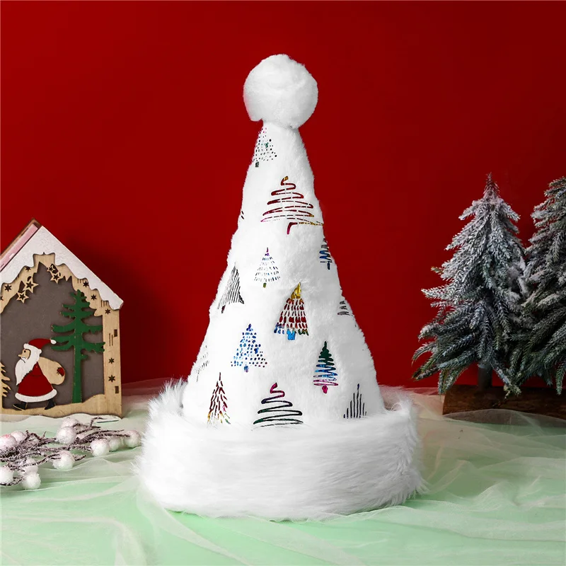 White Colorful Tree Christmas Hat Christmas Gift Santa Claus Cap Xmas Warm Hat Adults Favor Decor For Home