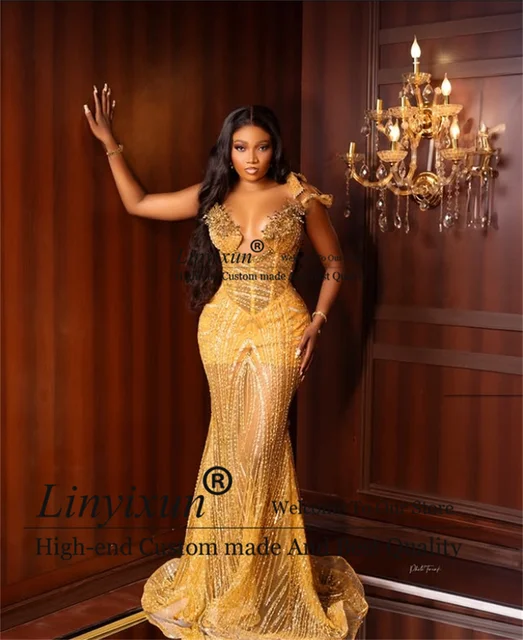 Abito da ballo a sirena con gemma in rilievo scintillante 2025 Aso - Main Image