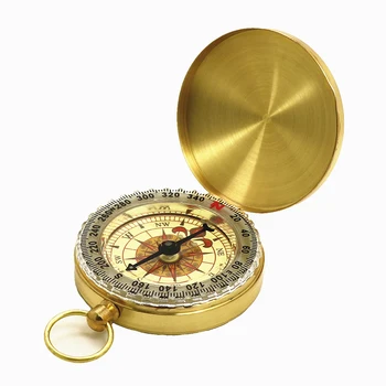 Pure copper clamshell outdoor luminous metal pocket watch compass needle