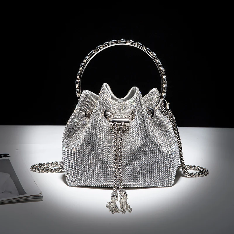 

Luxury Designer Handbag Women's Evening Bag Full Rhinestones Bucket Bag Shining Bag Shoulder Bag for Party Wedding Date Night