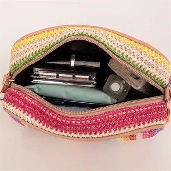 حقيبة عصرية للنساء ، نسج عصري وفني ، أكياس منسوجة من القش متعددة الألوان ، حقائب كروس بودي على الطراز العرقي 6