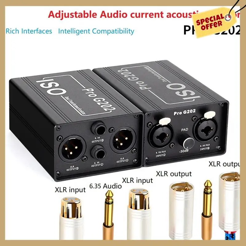 Pro G202 Audio Noise Reducer Dual-Channel 6.5 XLR Audio Isolator Current Sound Noise Mixer Microphone Common Ground Filter