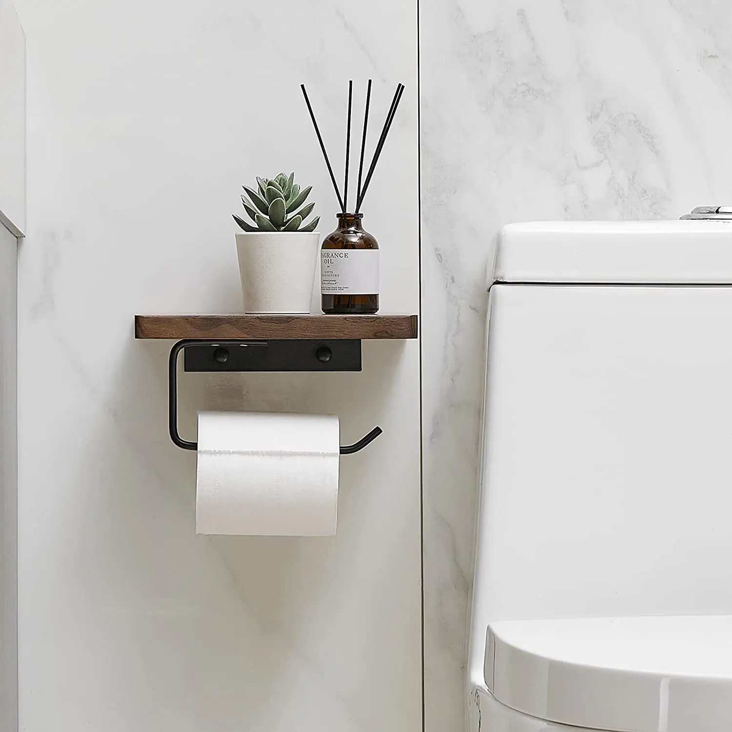 HeMu-Black Walnut Paper Towel Rack, Bathroom Shelf, Toilet Paper Rack, Roll Wall Hanging Wood