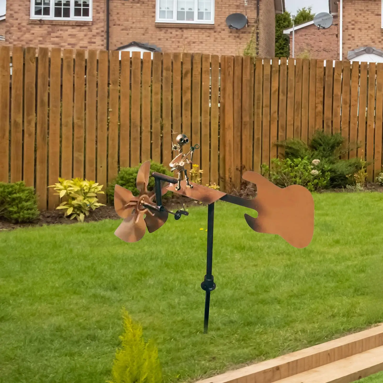 Metal Drummer Windmill Art Figurine Garden Decoration Creative Yard Art