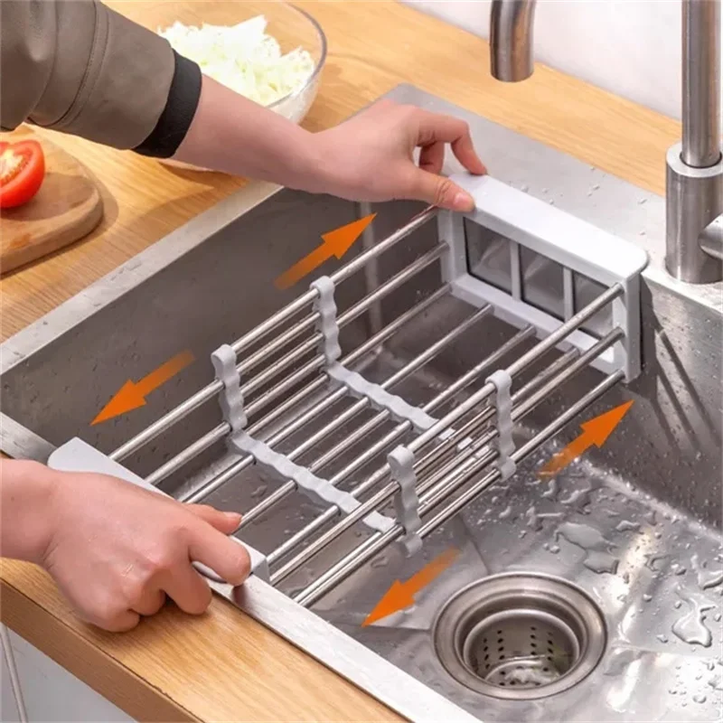 Multifunctional Kitchen Sink Drain Rack Retractable Stainless