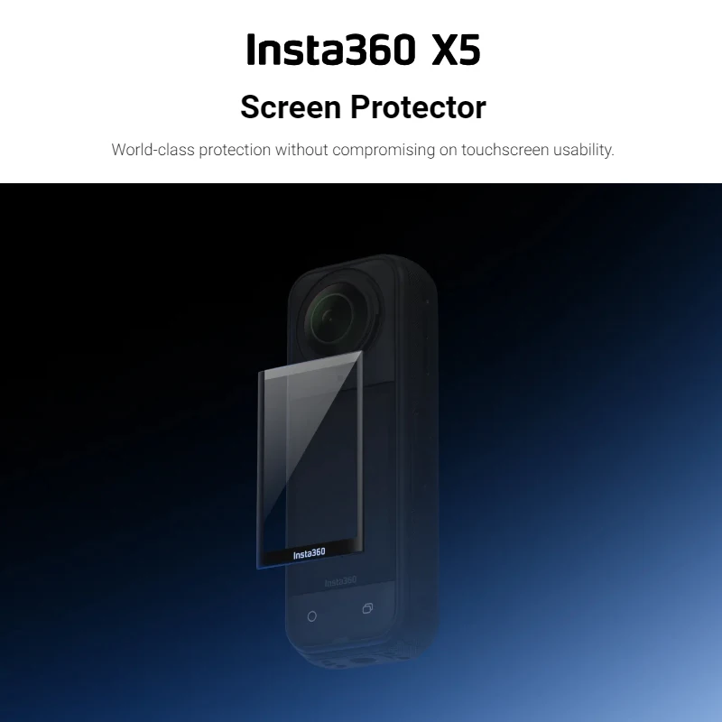 Protection d'écran Insta360 X5 résistante aux rayures, testée avec une clé, aucune marque visible.