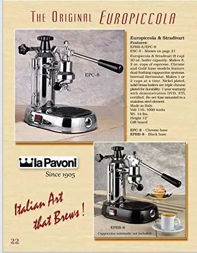 Pavoni EPC-8 Europiccola 8-Cup Lever Style Espresso Machine, Chrome,Silver 6
