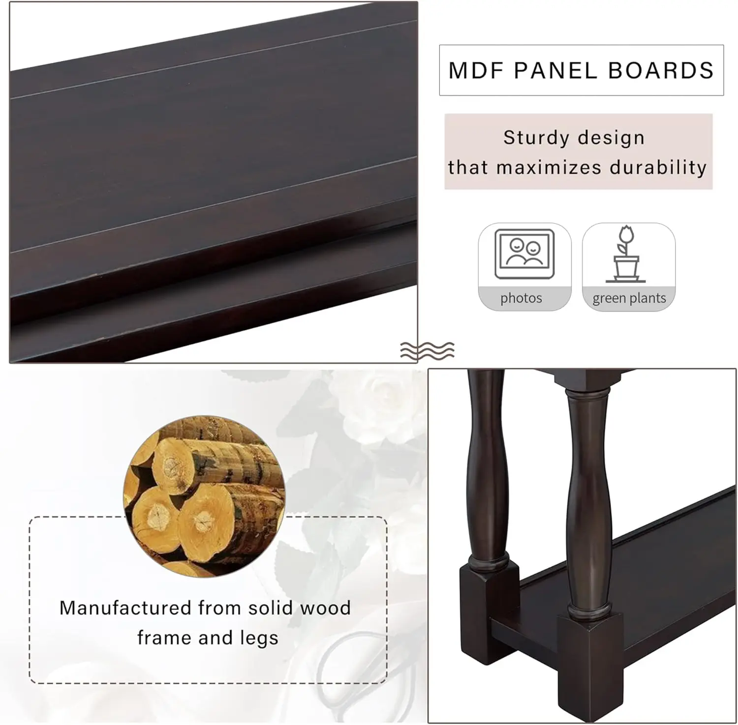 Console Table for Entryway Wood Sofa Table Storage Drawers Bottom Shelf for Hallway Living Room