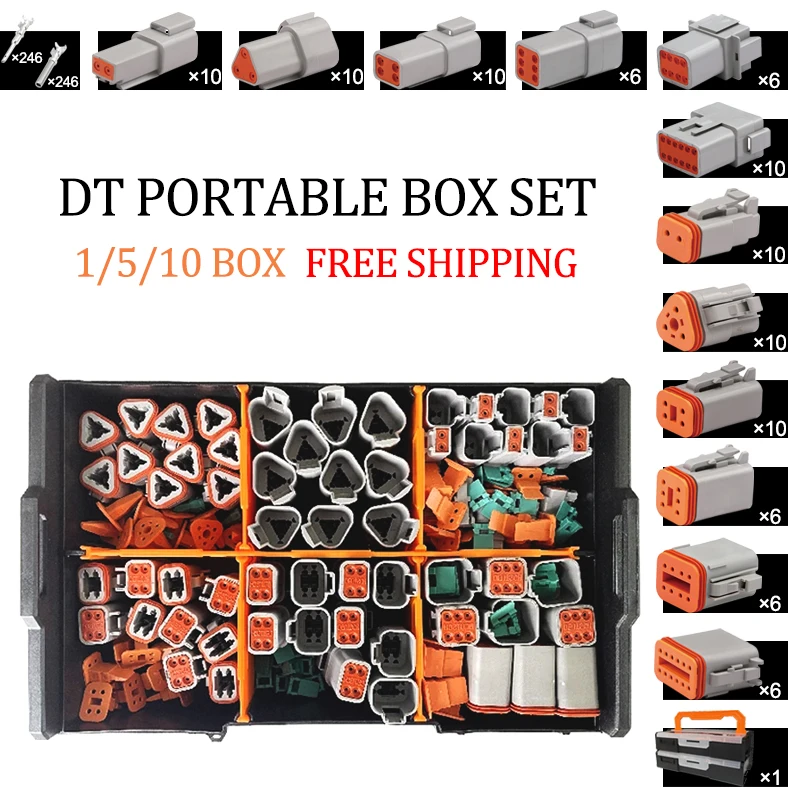 

1 BOX Deutsch DT Series Waterproof Wire Connector Kit DT06-2 3 4 6S DT04-2 3 4 6P Automotive Sealed Plug With Pins Box