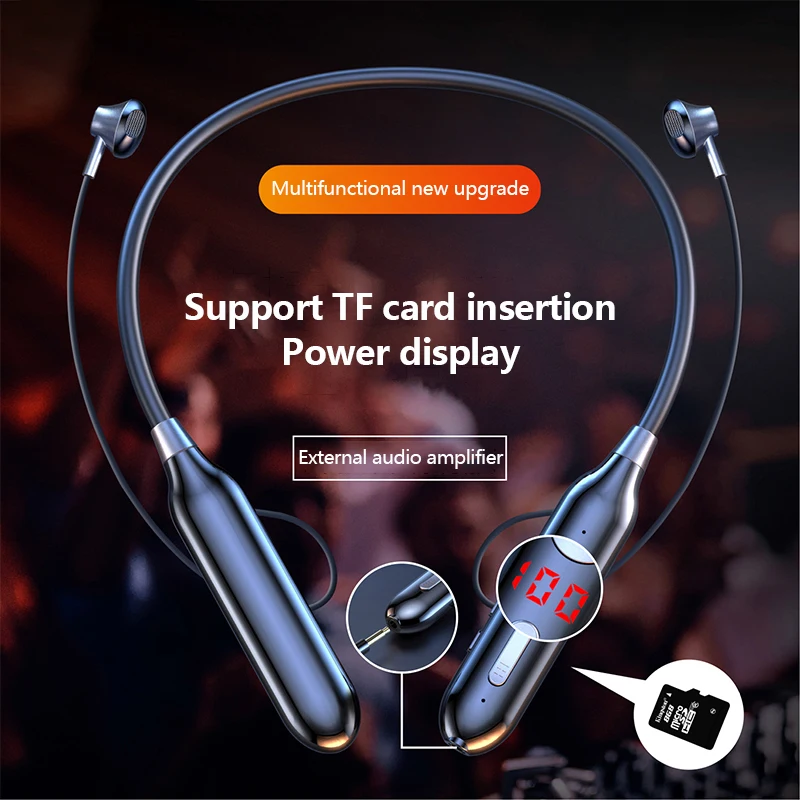 

880 neck-mounted digital display neck-mounted bluetooth headset pluggable TF card wireless sports long-life bluetooth Earphones