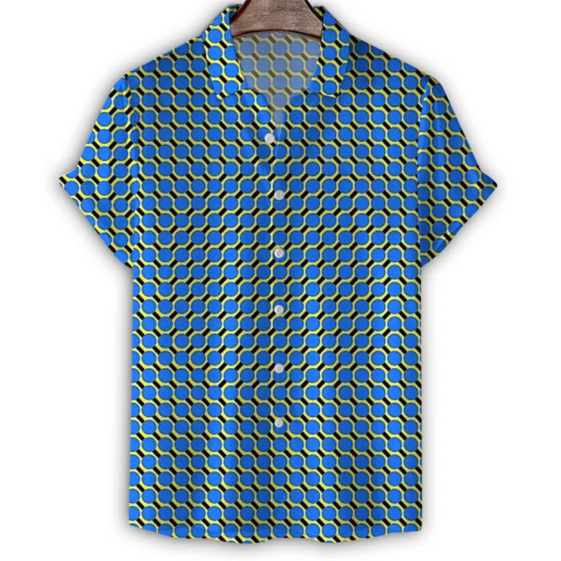 thumbnail image 1 of Camisa hawaiana con estampado 3D de lunares Vertigo multicolor para hombre, camisetas de manga corta con solapa, blusa con botones de calle, ropa de verano, 1 of 4