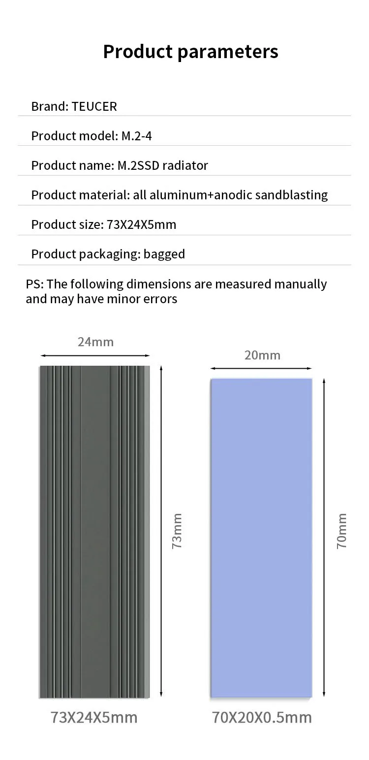 TUECER M.2 NVME NGFF 2280 Solid State Hard Disk Radiator M.2 SSD Aluminum Cooler