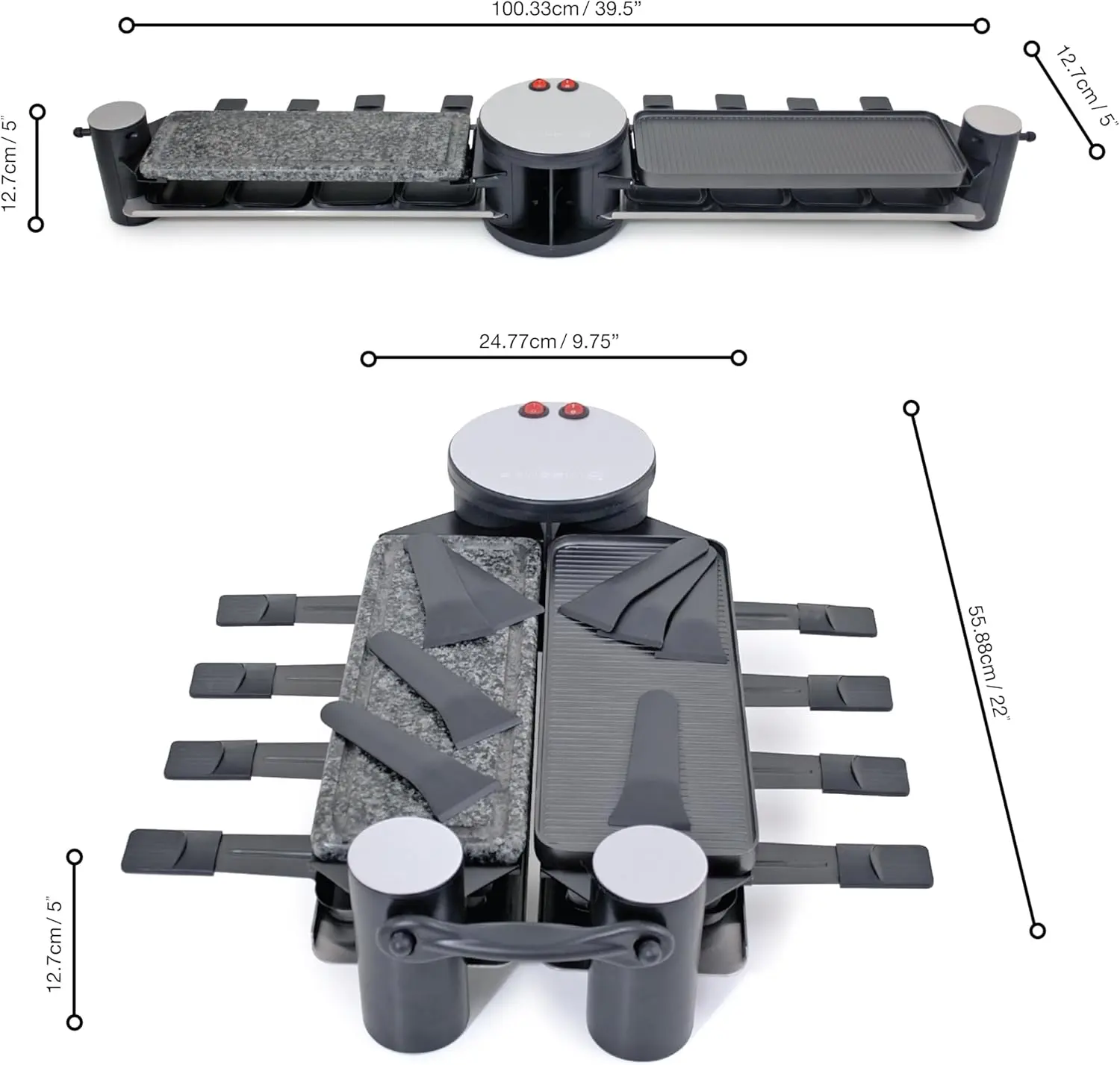 Raclette Party Grill with Granite Stone and Cast Aluminum Non Stick Grill Plate, Black 2
