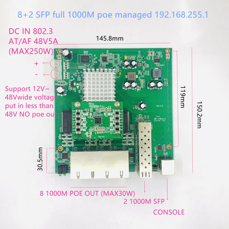 IP Management 8-port 10/100/1000Mbps PoE Ethernet Switch Module Managed Switch Module with 2 Gigabit SFP Slots gigabit switch image_2